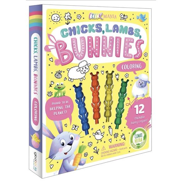 Color Mania Chicks Lambs Bunnies Coloring Set With 12 Stackable Crayons Kit - Picture 7 of 7